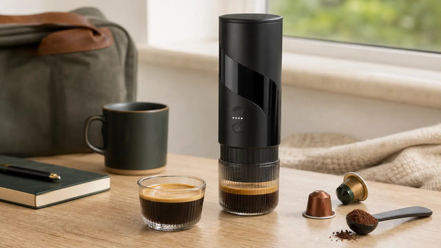 Guía de cafetera de cápsulas portátil para viajes y oficina