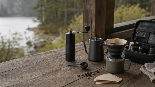 Equipo pour-over portátil para viajes y camping