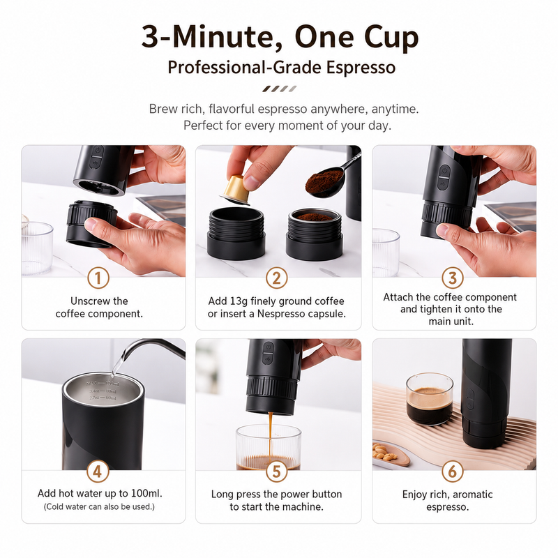 Yozcoffee Portable Espresso Maker 51mm 2-en-1 Terreno &amp; Cápsula Negro - imagen del producto