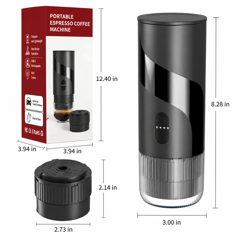 Yozcoffee Portable Espresso Maker 51mm 2-en-1 Terreno &amp; Cápsula Negro - imagen del producto