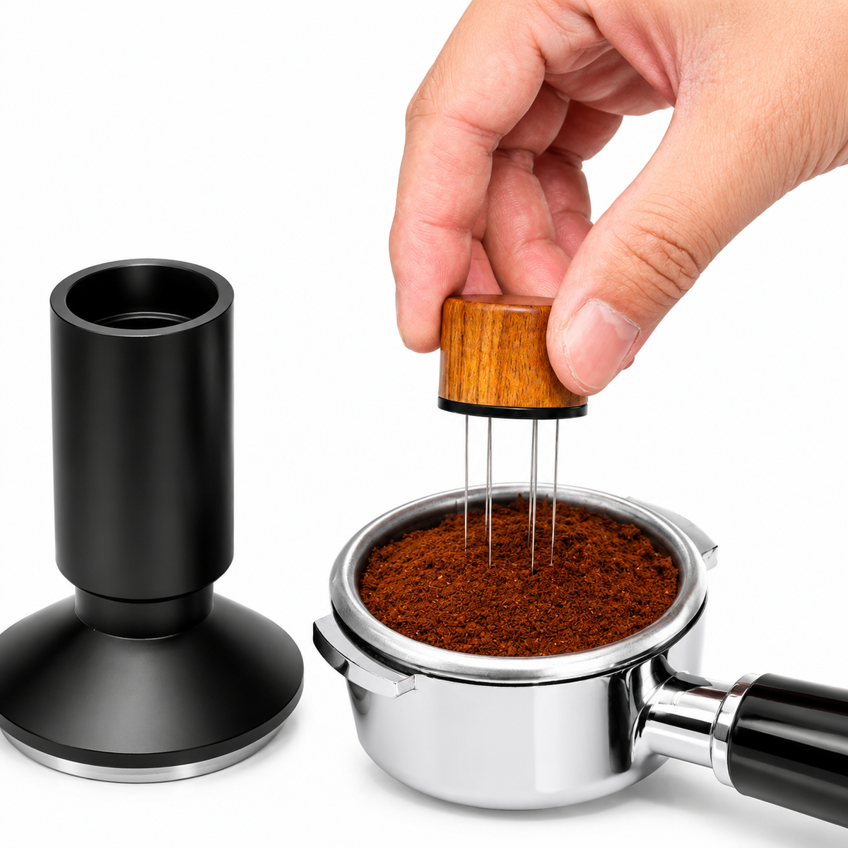 Yozcoffee Espresso Tamper WDT Distribuidor 53mm 2-en-1 de acero inoxidable negro - imagen del producto