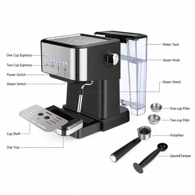 Máquina de café Yozcoffee Espresso 20 Bar 1,5L de acero inoxidable negro - imagen del producto