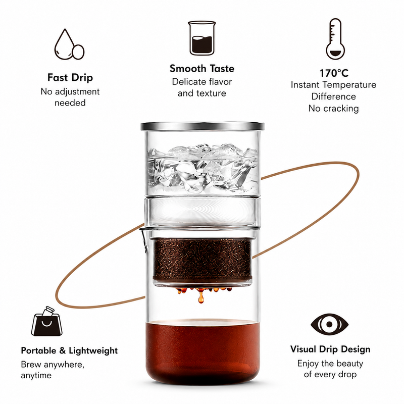 Cafetera Yozcoffee para cold brew por goteo de hielo, 300 ml, vidrio transparente - imagen del producto