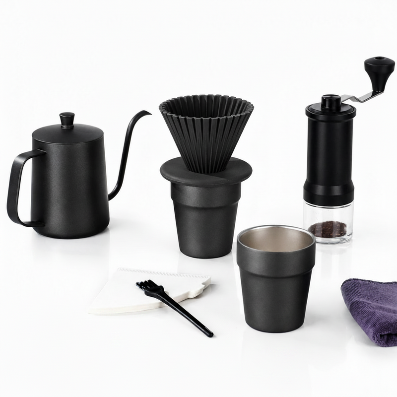 Yozcoffee Pour Over Coffee Set 9-Piece Burr Grinder Dripper Kit Negro - imagen del producto