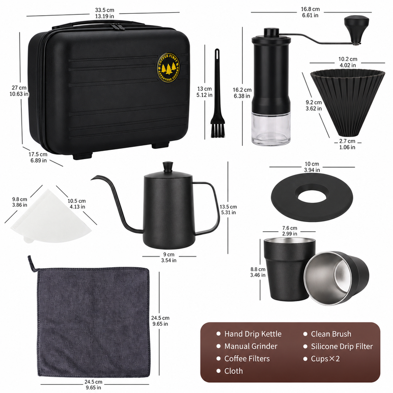 Yozcoffee Pour Over Coffee Set 9-Piece Burr Grinder Dripper Kit Negro - imagen del producto