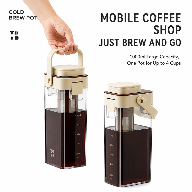 Jarra Yozcoffee para cold brew de 1000 ml con filtro sin BPA, albaricoque/blanco - imagen del producto