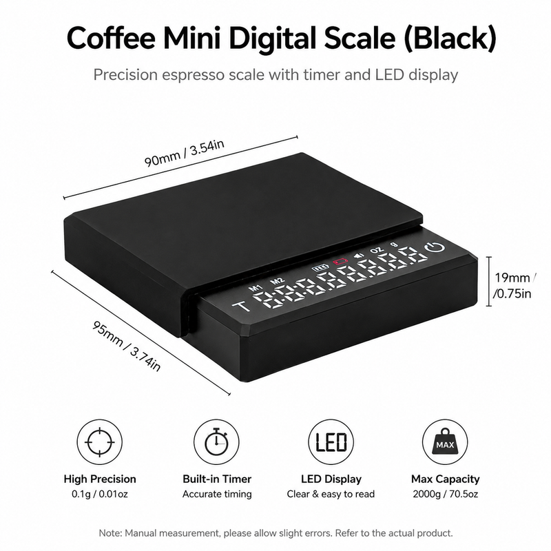 Escala de café Yozcoffee con Timer 2kg Digital Recargable Negro / Blanco - imagen del producto
