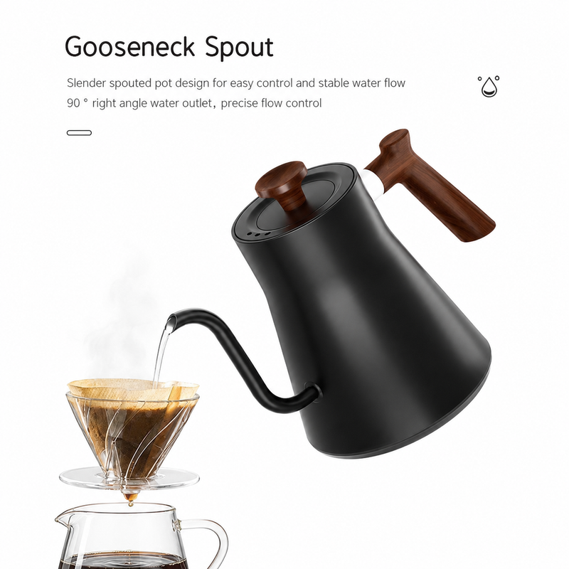 Yozcoffee Electric Gooseneck Kettle 0.9L 304 Control de temperatura de acero inoxidable negro / blanco - imagen del producto