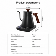 Yozcoffee Electric Gooseneck Kettle 0.9L 304 Control de temperatura de acero inoxidable negro / blanco - miniatura 7