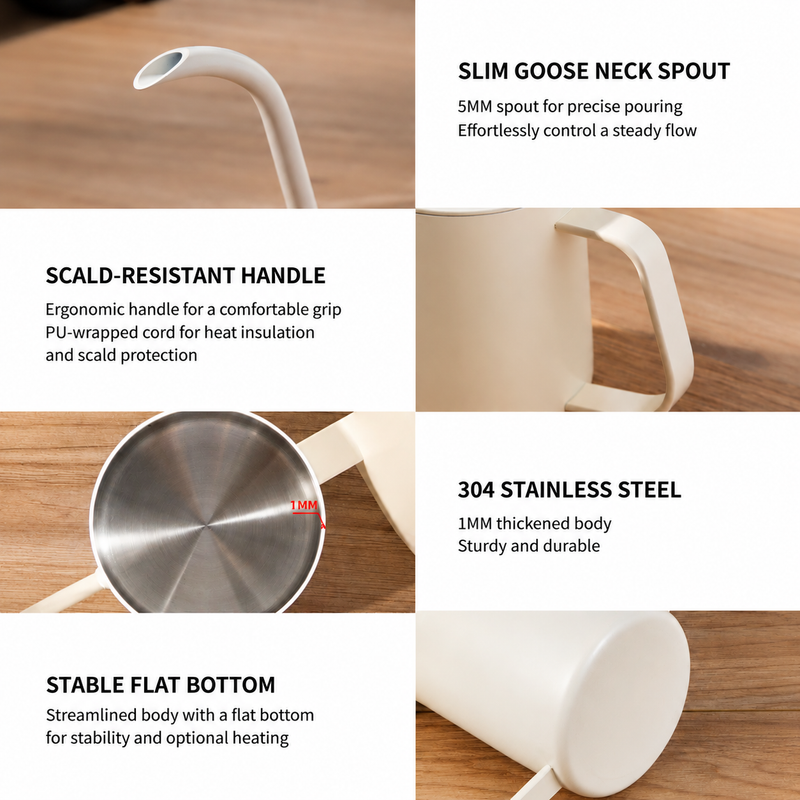 Hervidor Yozcoffee de cuello de cisne de 350/600 ml en acero inoxidable con boquilla de 5 mm - imagen del producto