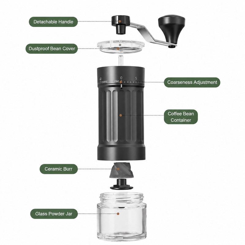 Molinillo manual Yozcoffee con 40 ajustes, muelas cerámicas y recipiente de vidrio - imagen del producto