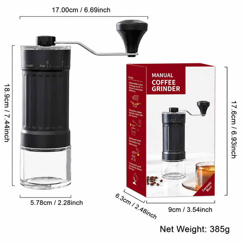 Molinillo manual Yozcoffee con 40 ajustes, muelas cerámicas y recipiente de vidrio - imagen del producto