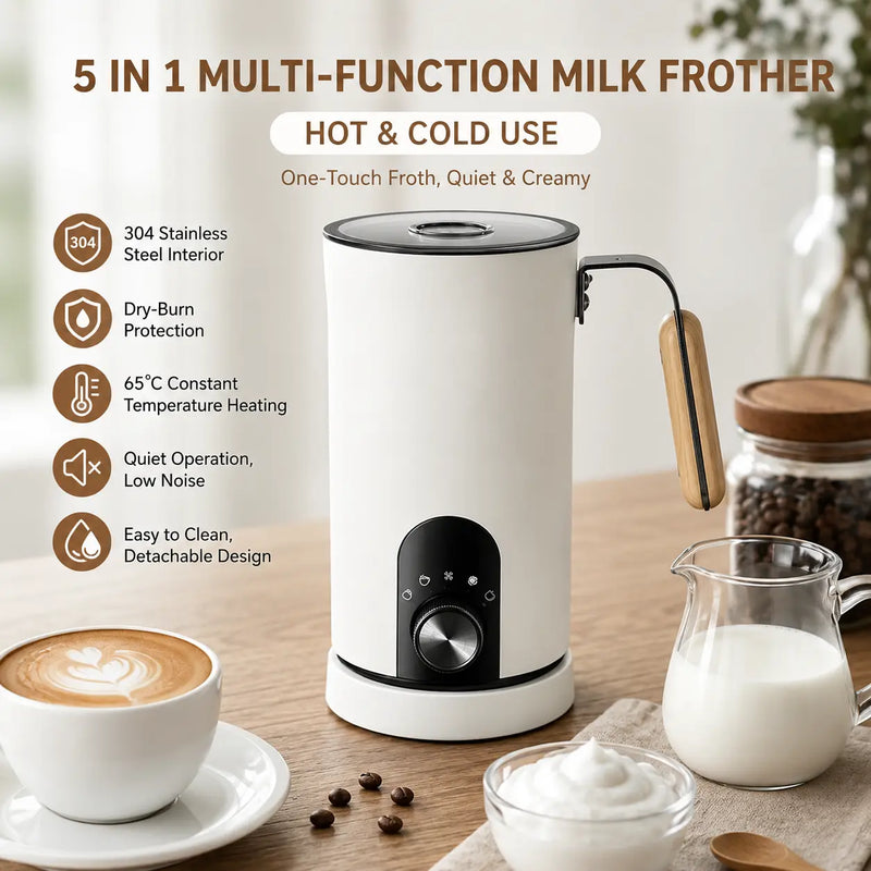Yozcoffee 5-in-1 Automatic Milk Frother – Hot & Cold Foam for Latte & Cappuccino - imagen del producto