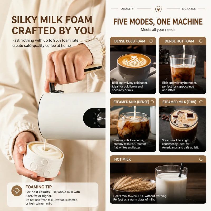 Yozcoffee 5-in-1 Automatic Milk Frother – Hot & Cold Foam for Latte & Cappuccino - imagen del producto