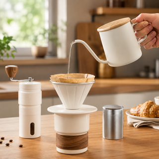 Set pour-over portátil Yozcoffee de 6 piezas con molinillo manual y estuche — vista alternativa