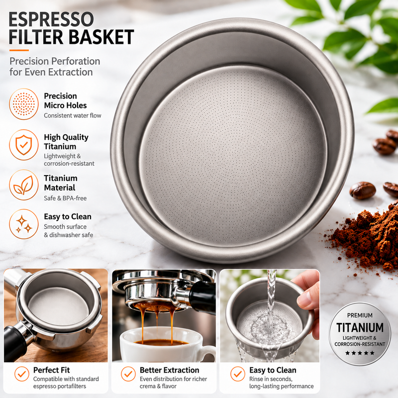 Yozcoffee Espresso Filtro Cesta 58mm 18g Pure Titanium 0.2mm - imagen del producto