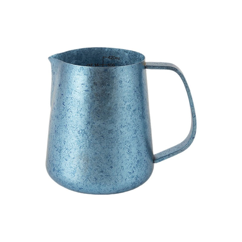 Jarra Yozcoffee para latte art de titanio puro, 420 ml, pico fino, azul/rosa/plata - imagen del producto