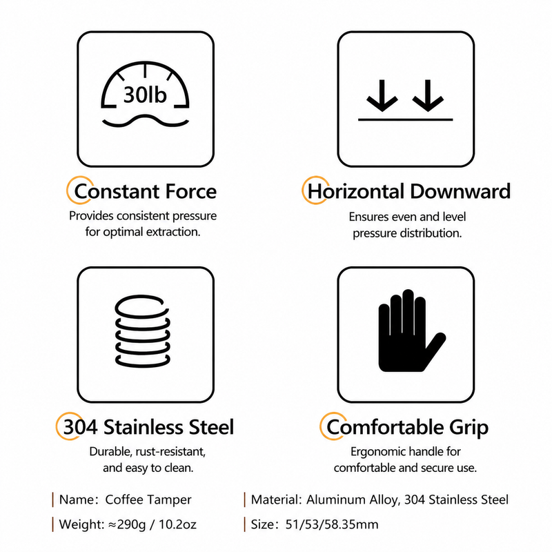 Yozcoffee Spring cargado Tamper WDT Distribuidor 51/53/58.35mm Acero inoxidable - imagen del producto