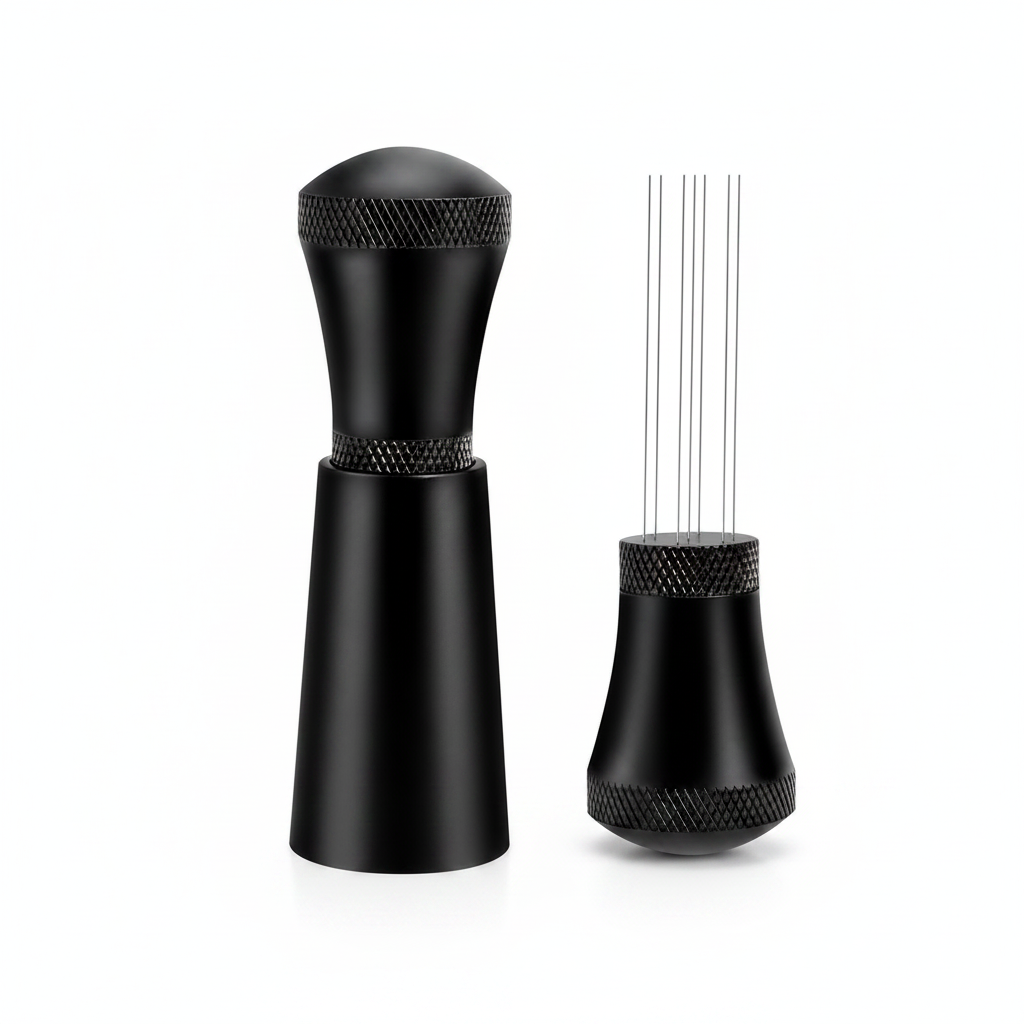 Herramienta de distribución WDT para espresso Yozcoffee con 7 agujas, aluminio, plata/negro - imagen del producto